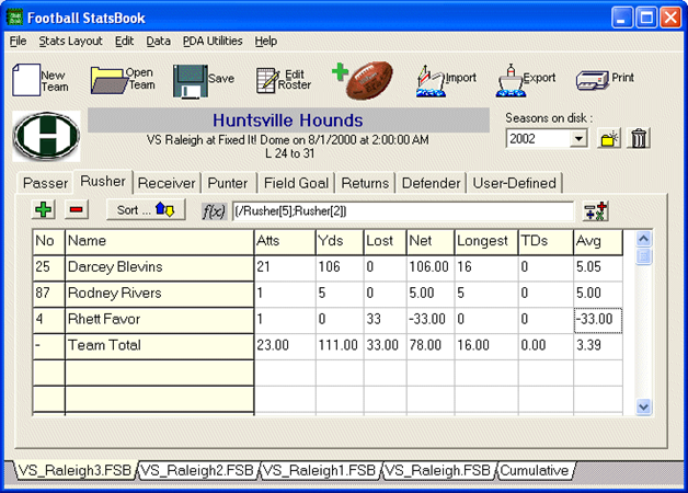 Football Statsbook Main Screen